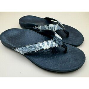 Vionic Tide II Womens 9 Zebra Black White Flip Flop Thong Sandals Ortho Sequins